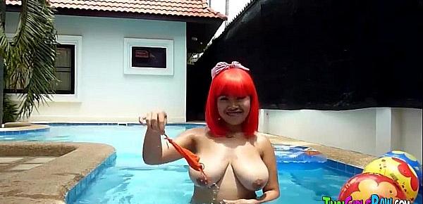  Asian redhead big tits in pool